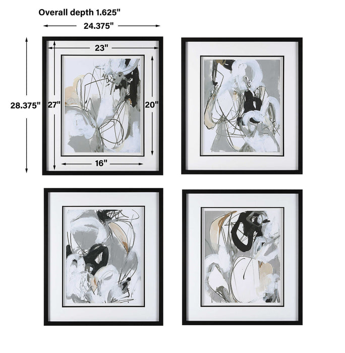 Tangled Threads - Abstract Framed Prints (Set of 4) - Pearl Silver