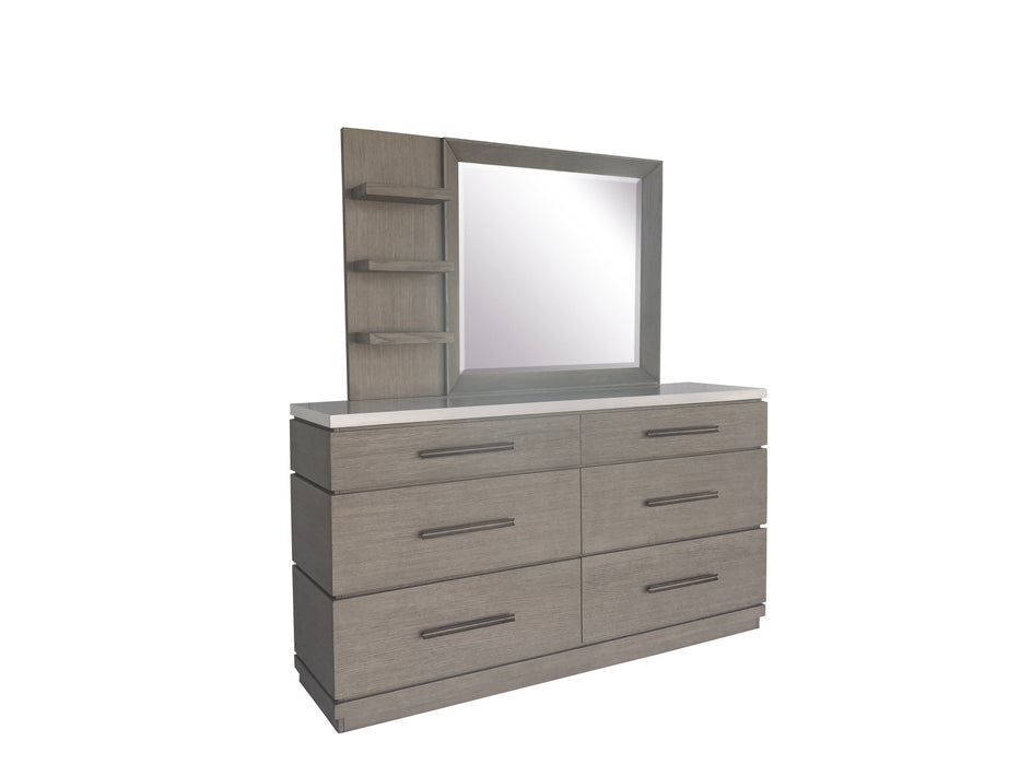 Pure Modern Bedroom - 6 Drawer Dresser And Mirror - Moonstone