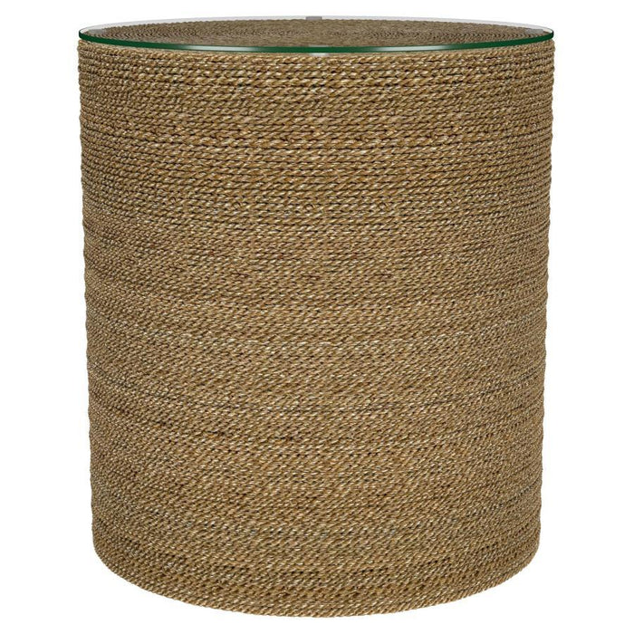 Halden - Round Woven Seagrass Accent Side Table - Light Brown