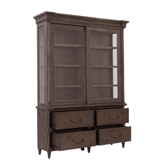 Revival Row - Sliding Door Display Cabinet with Storage Drawers - Brown