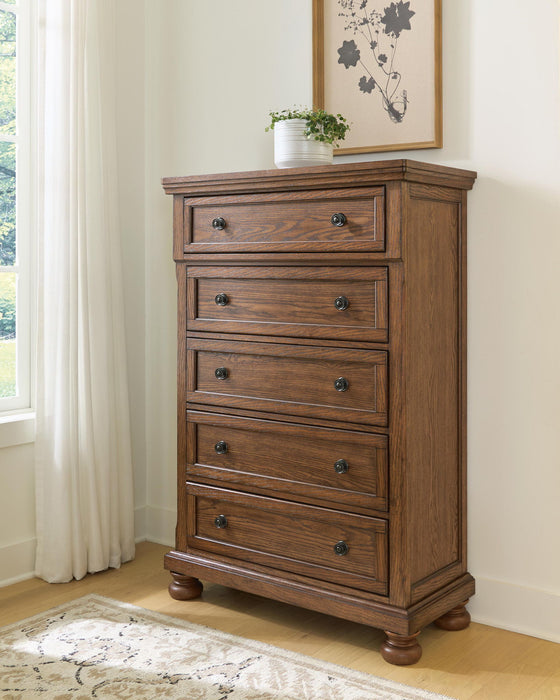 Zackaryn - Five Drawer Chest - Warm Brown