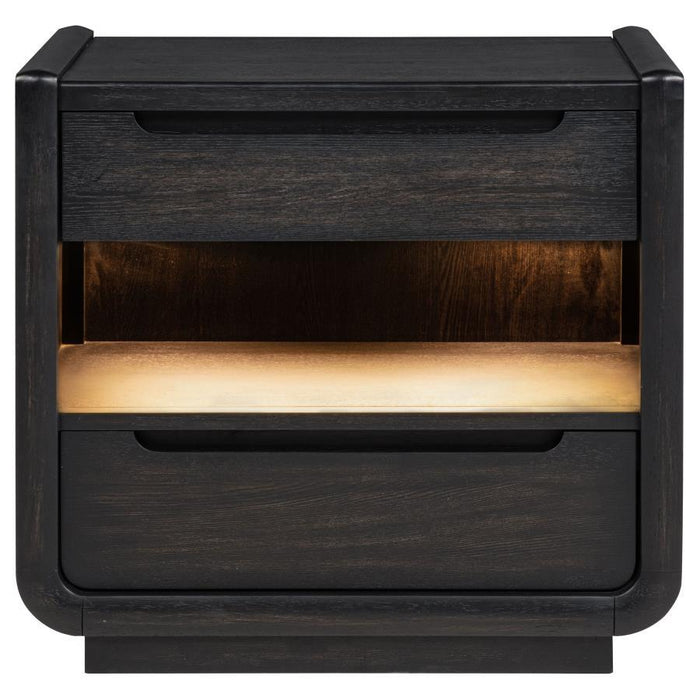 Leandro - 2-Drawer LED Nightstand With USB - Burnished Black