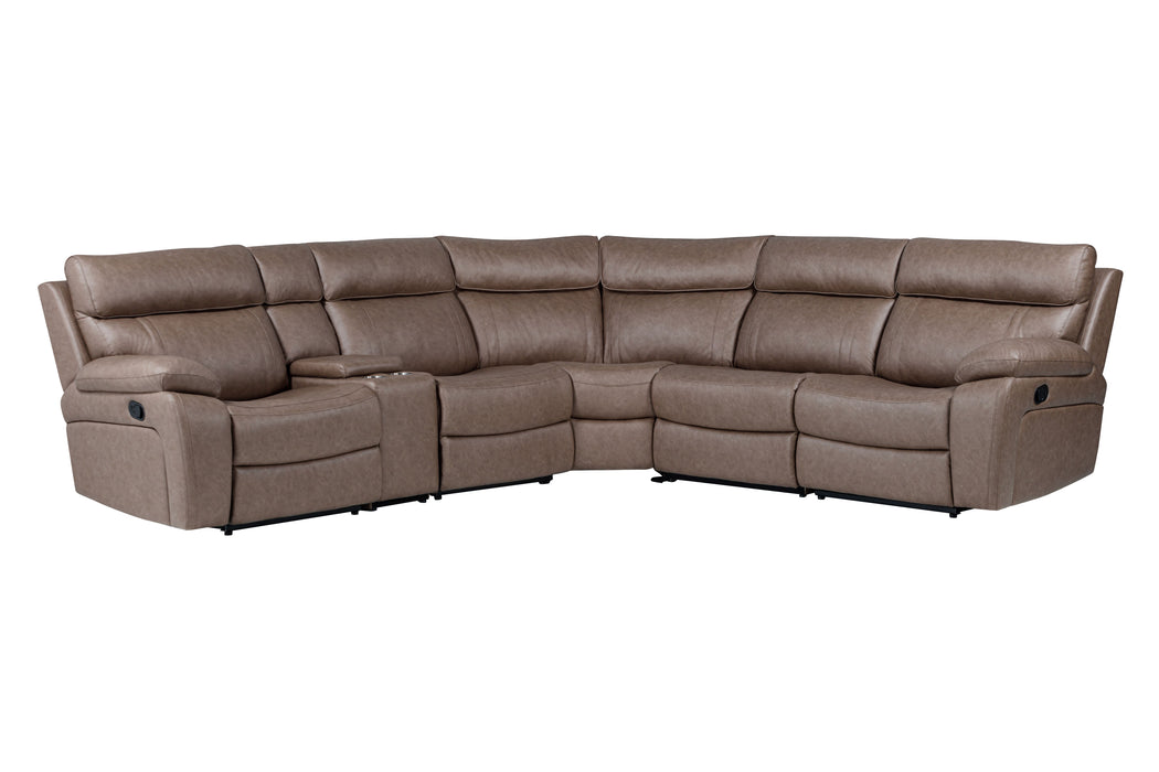 Theon - 6 Piece Modular Manual Reclining Sectional And Entertainment Console - Stokes Toffee