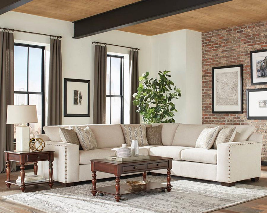 Aria - L-Shaped Sectional With Nailhead - Oatmeal