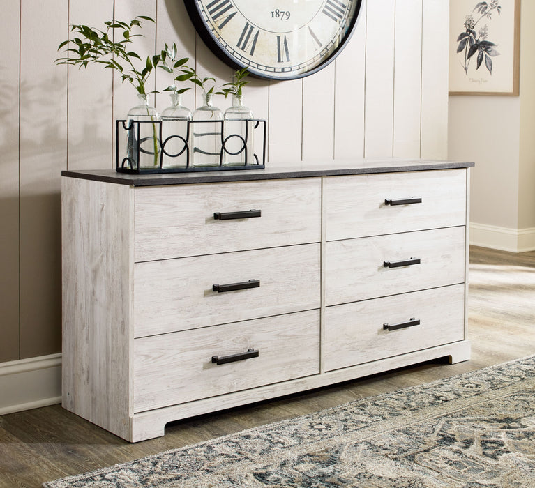 white dresser with black knobs Shawburn - Six Drawer Dresser - Pewter-tone pulls
