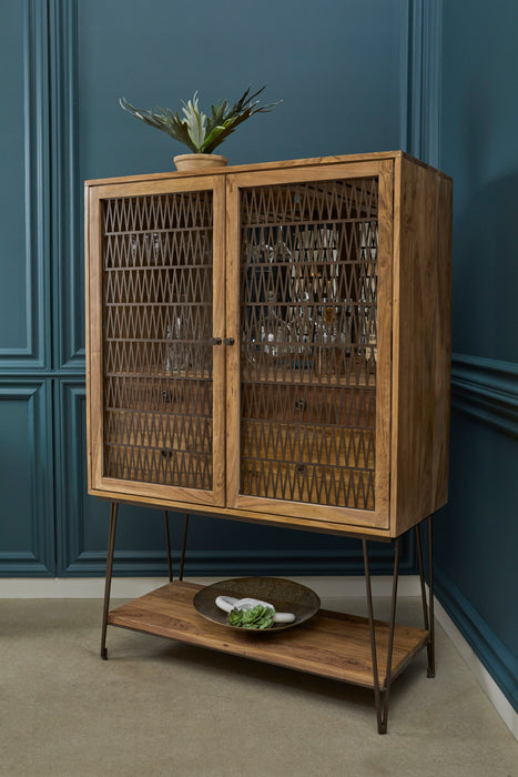 2-Door Bar Cabinet With Storage Drawers - Natural