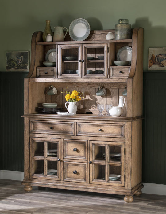 Vintage Market - Complete Hutch And Server - Barnwood Oak