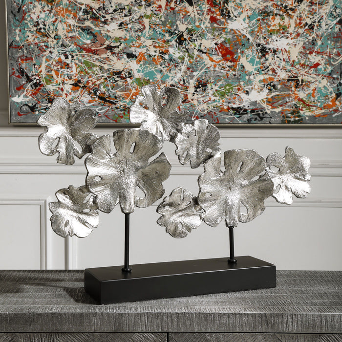 Contemporary Lotus - Sculpture - Black & Pearl Silver