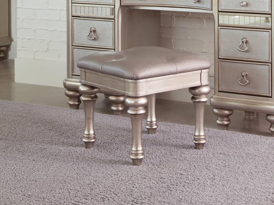 Bling Game - Upholstered Vanity Stool - Metallic Platinum