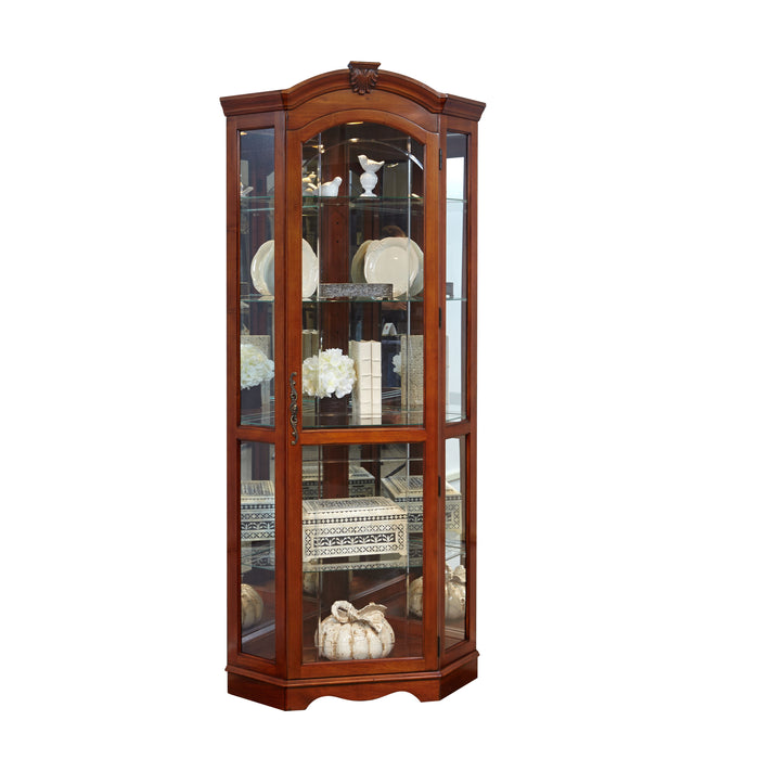 PFC Curios - Mirrored Corner Curio Cabinet - Warm Cherry Brown