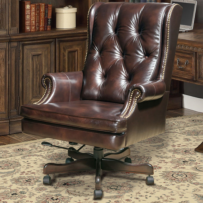 Dc#112 - Leather Desk Chair - Havana With Brown Base