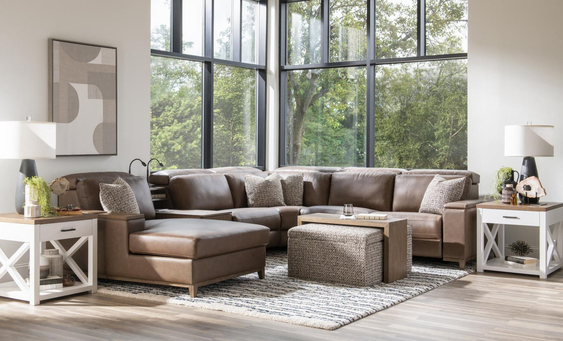 Solana - Square Storage Ottoman With Wood Top Overlay - Gray