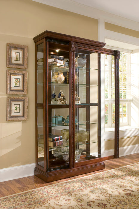 PFC Curios - Lighted Sliding Door 5 Shelf Curio Cabinet - Cherry Brown