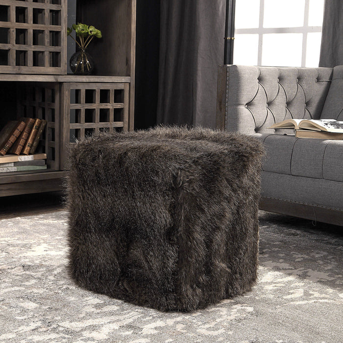 Jayna - Fur Ottoman - Dark Brown