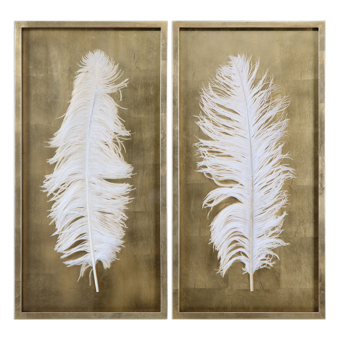 White Feathers - Shadow Box (Set of 2) - Gold