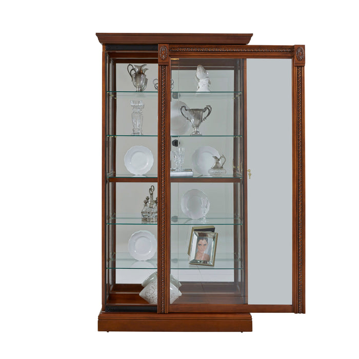 PFC Curios - Lighted Sliding Door 5 Shelf Curio Cabinet - Cherry Brown