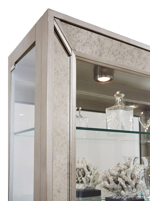 PFC Curios - Antique Style 5 Shelf Mirrored Curio Cabinet - Aged Silver