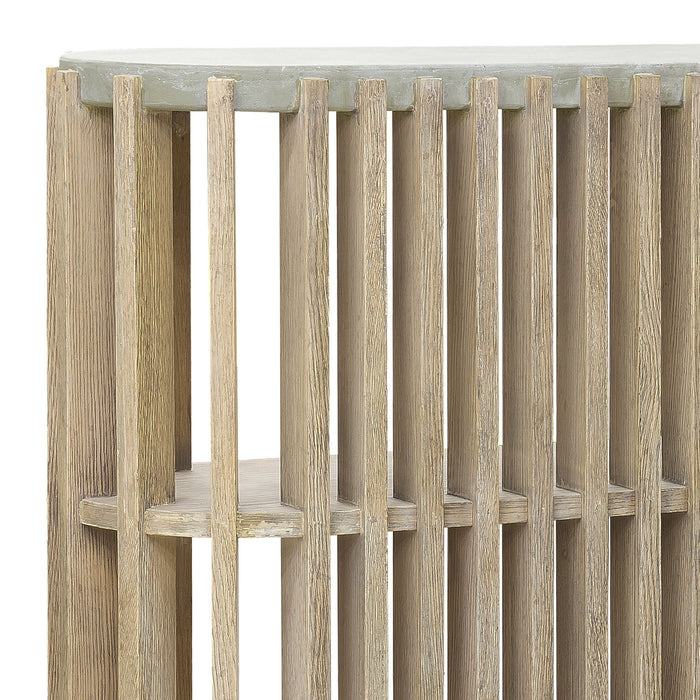 Pulaski Accents - Wood Slat Display Console with Concrete Top - Natural