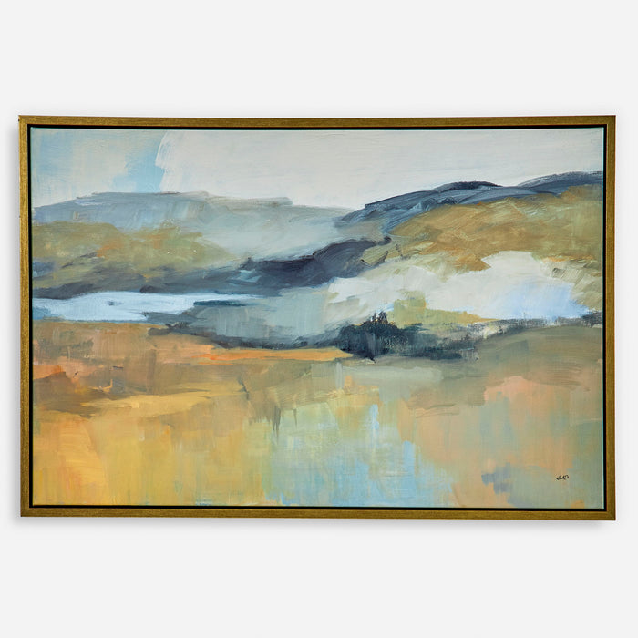 Folded Hills - Framed Landscape Art - Yellow