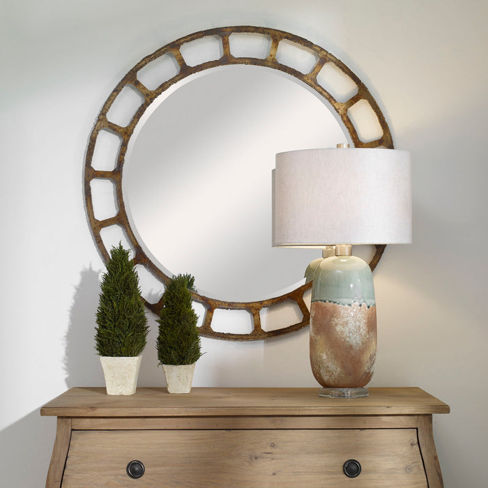 Darby - Distressed Round Mirror - Light Brown