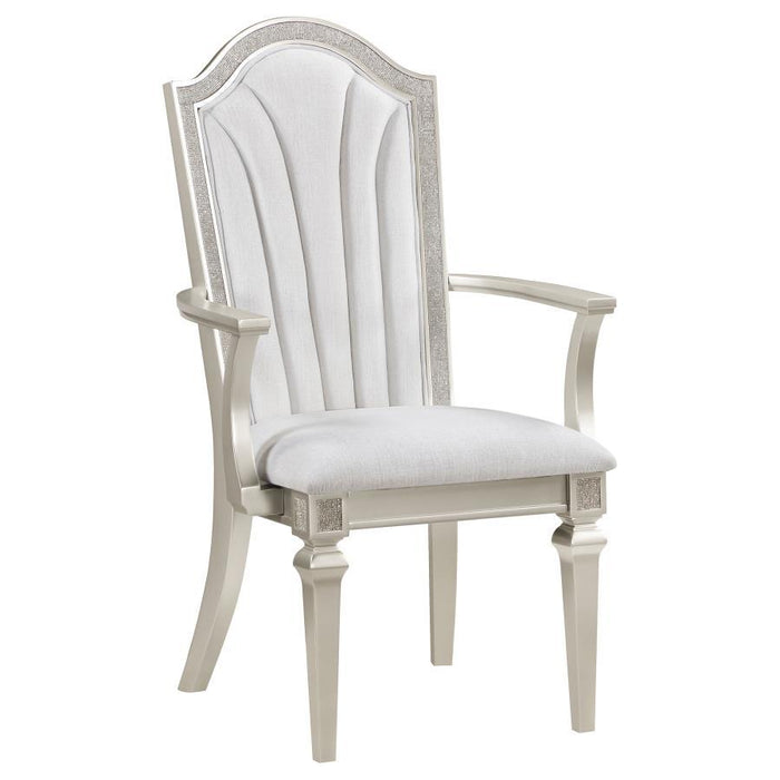 Evangeline - Upholstered Dining Arm Chair With Faux Diamond Trim (Set of 2) - Ivory And Silver Oak