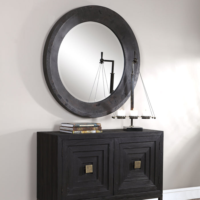 Frazier - Round Industrial Mirror - Black