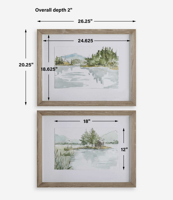 Serene - Lake Framed Prints (Set of 2) - Brown