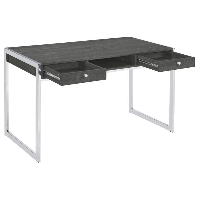 Wallice - 2-Drawer Writing Desk - Weathered Gray/Chrome