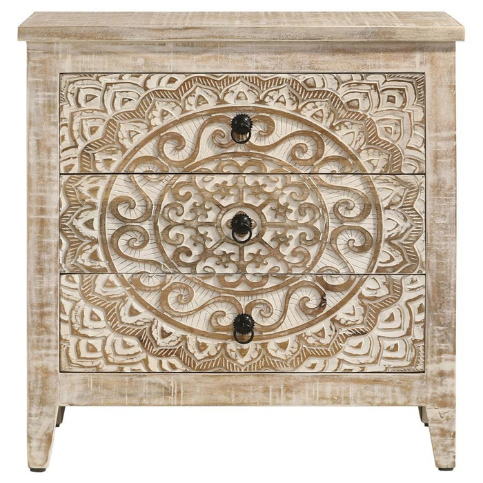 Mariska - 3-Drawer Wooden Accent Cabinet - White Distressed