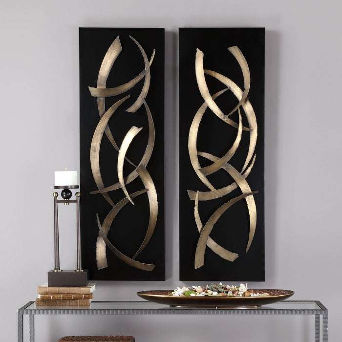 Brushstrokes - Metal Wall Art (Set of 2) - Black