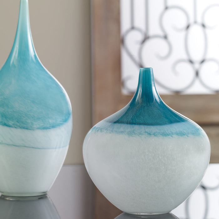 Carla - Vases (Set of 2) - White & Teal