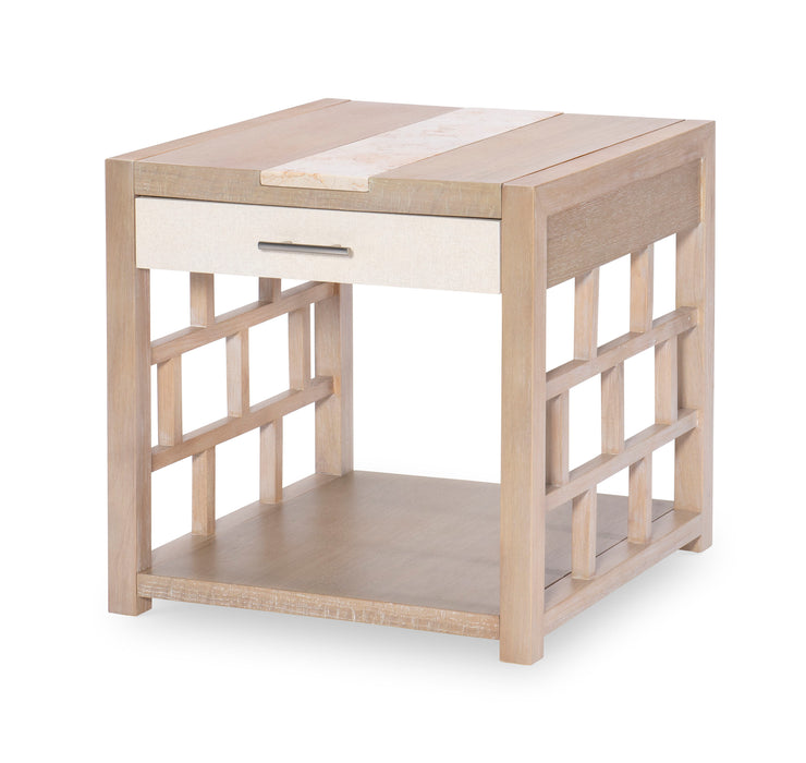 Biscayne - Square End Table With Travertine Insert - Beige