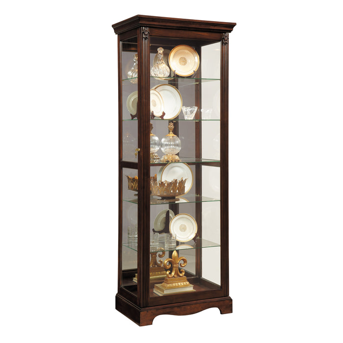 PFC Curios - Carved 5 Shelf Mirrored Curio Cabinet - Cherry Brown