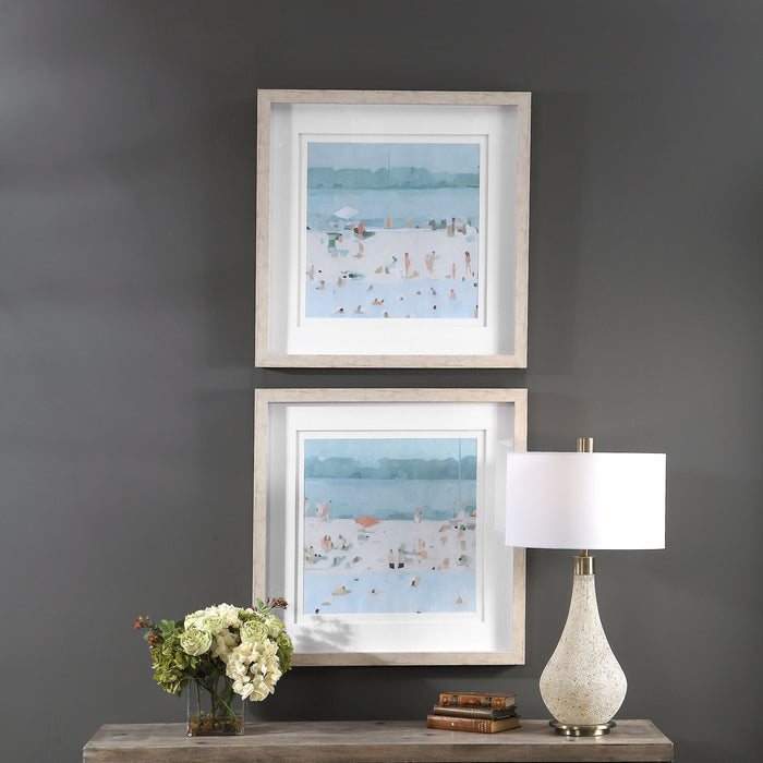 Sea Glass Sandbar - Framed Prints (Set of 2) - Blue, Light