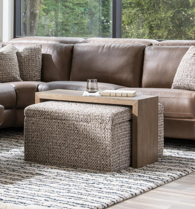 Solana - Square Storage Ottoman With Wood Top Overlay - Cobblestone