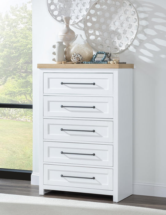 Horizons - 5 Drawers Chest - Pure White / Natural Oak