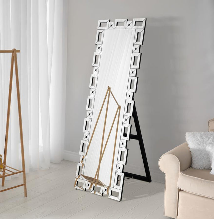 Tavin - Geometric Frame Cheval Mirror - Silver