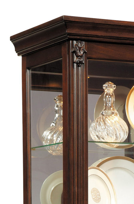 PFC Curios - Carved 5 Shelf Mirrored Curio Cabinet - Cherry Brown