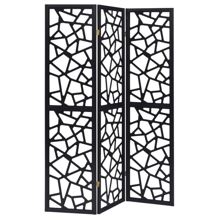 Nailan - 3-panel Open Mosaic Pattern Room Divider - Black