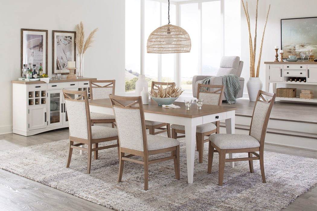 Americana Modern Dining - Rectangular Extendable Dining Table With 6 Upholstered Dining Chairs - Light Brown