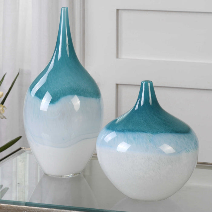 Carla - Vases (Set of 2) - White & Teal