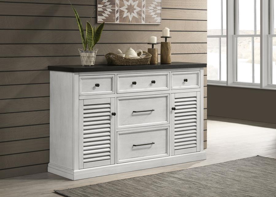 Aventine - 5-Drawer Dining Sideboard Buffet Cabinet With Cabinet - Charcoal And Vintage Chalk