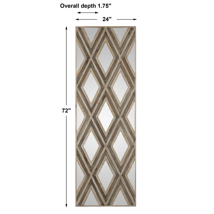 Tahira - Geometric Argyle Pattern Wall Mirror - Light Brown