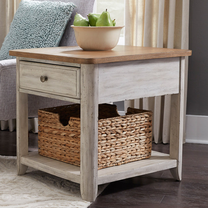 Farmhouse Reimagined - End Table With Basket - White