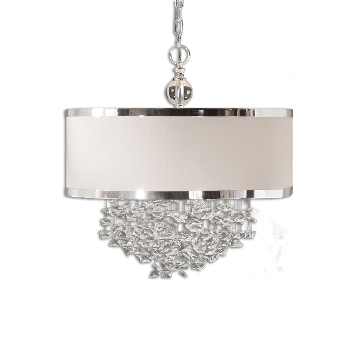 Fascination - 3 Light Silken Drum Pendant - Pearl Silver