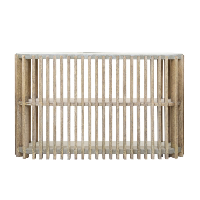 Pulaski Accents - Wood Slat Display Console with Concrete Top - Natural