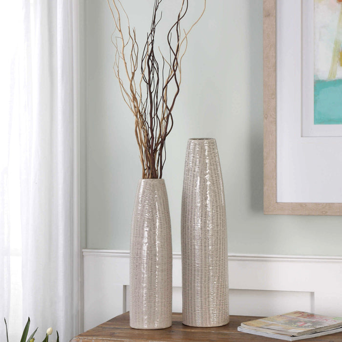 Sara - Textured Ceramic Vases (Set of 2) - Gray