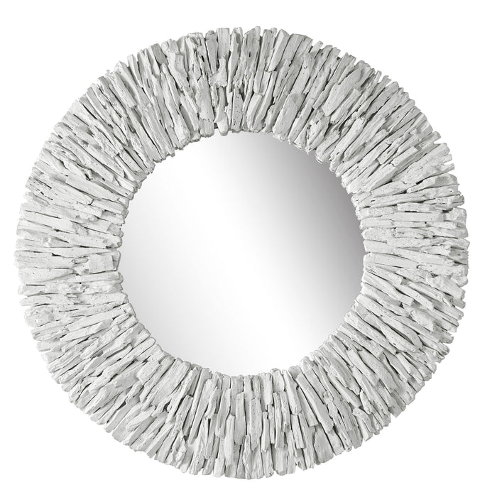 Teak Branch - Round Mirror - White