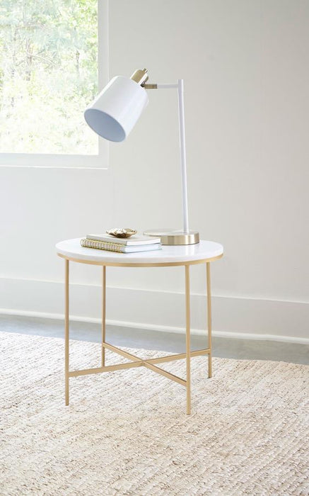 Ellison - Round Marble Top Side End Table - White And Gold