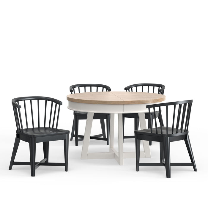 Americana Modern Dining - Round Dining Table And 4 Black Barrel Chairs - Cotton